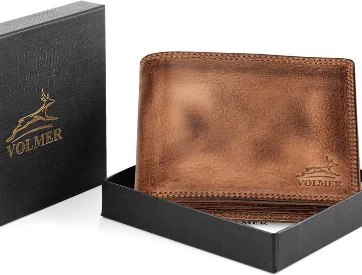 Fa.Volmer ® Leder Geldbörse Herren mit RFID-Schutz I extra-stabile Doppelnaht I 9 Fächer für Kreditk