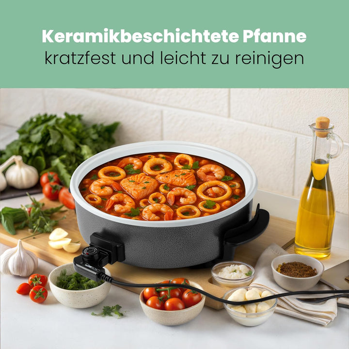 Clatronic® Partypfanne | Multifunktionspfanne zum Kochen, Braten und mehr | Keramikbeschichteter Brä