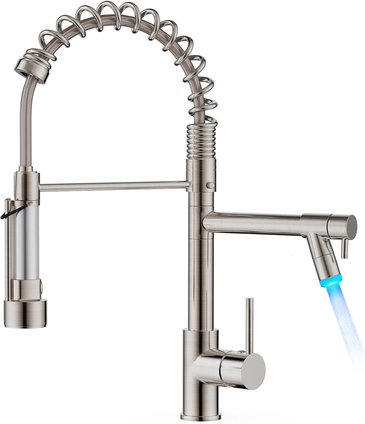 FORIOUS Wasserhahn Küche, Edelstahl-Küchenarmatur mit LED, Spülarmaturen Küche, Zweigriff-Mischbatte
