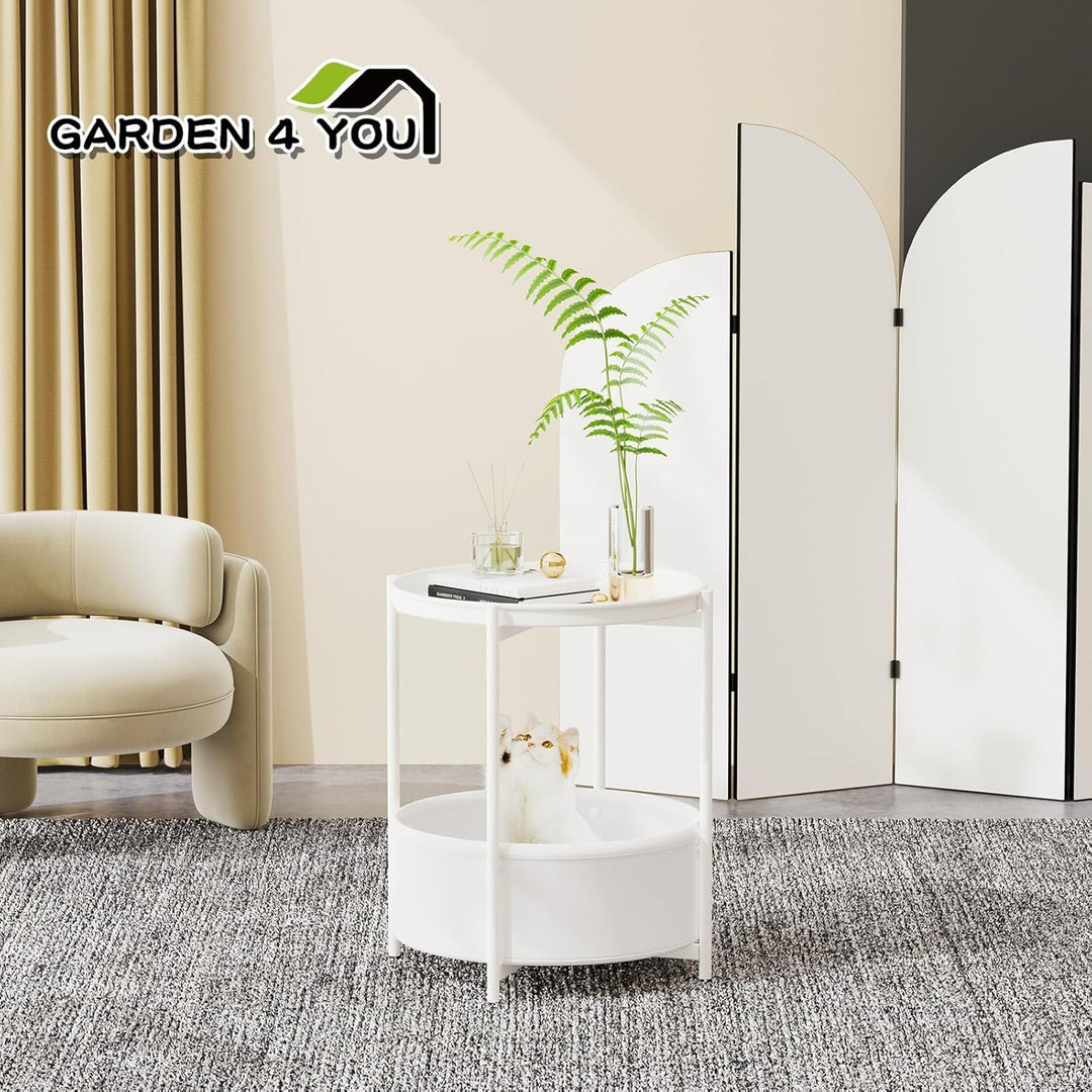 Garden 4 you Beistelltisch Rund, Sofatisch 2 Ebenen, Metall Balkontisch, Kleiner Tisch, Couchtisch m