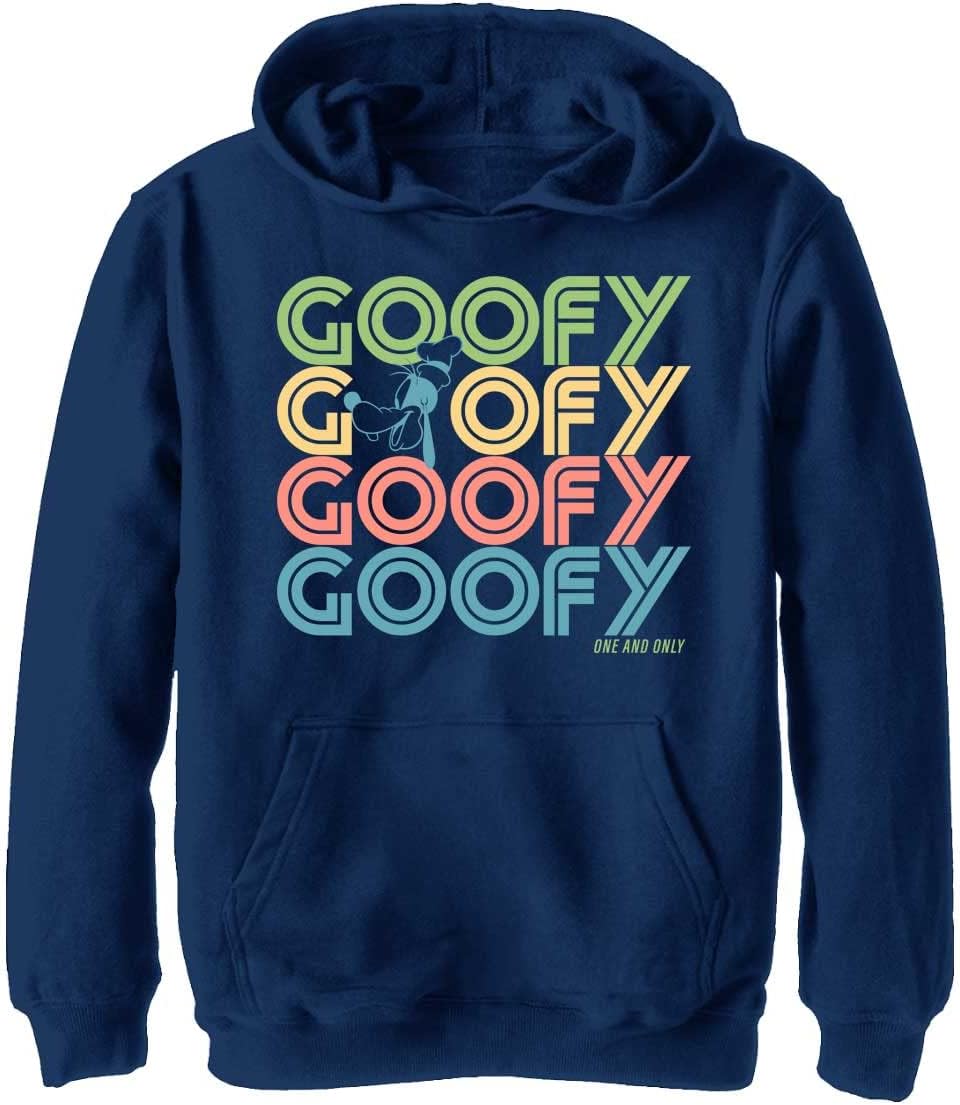 Disney Characters Retro Stack Goofy Boy's Hooded Pullover Fleece, Navy Blue Heather, Small