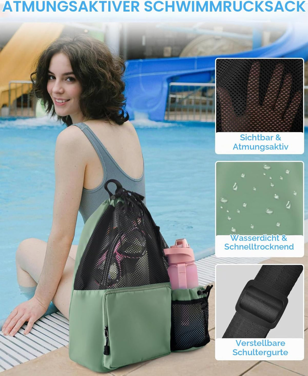 BROTOU Schwimmen Tasche, Schwimmtasche Mesh-Rucksack mit Kordelzug, Strandrucksack Turnbeutel Sportb