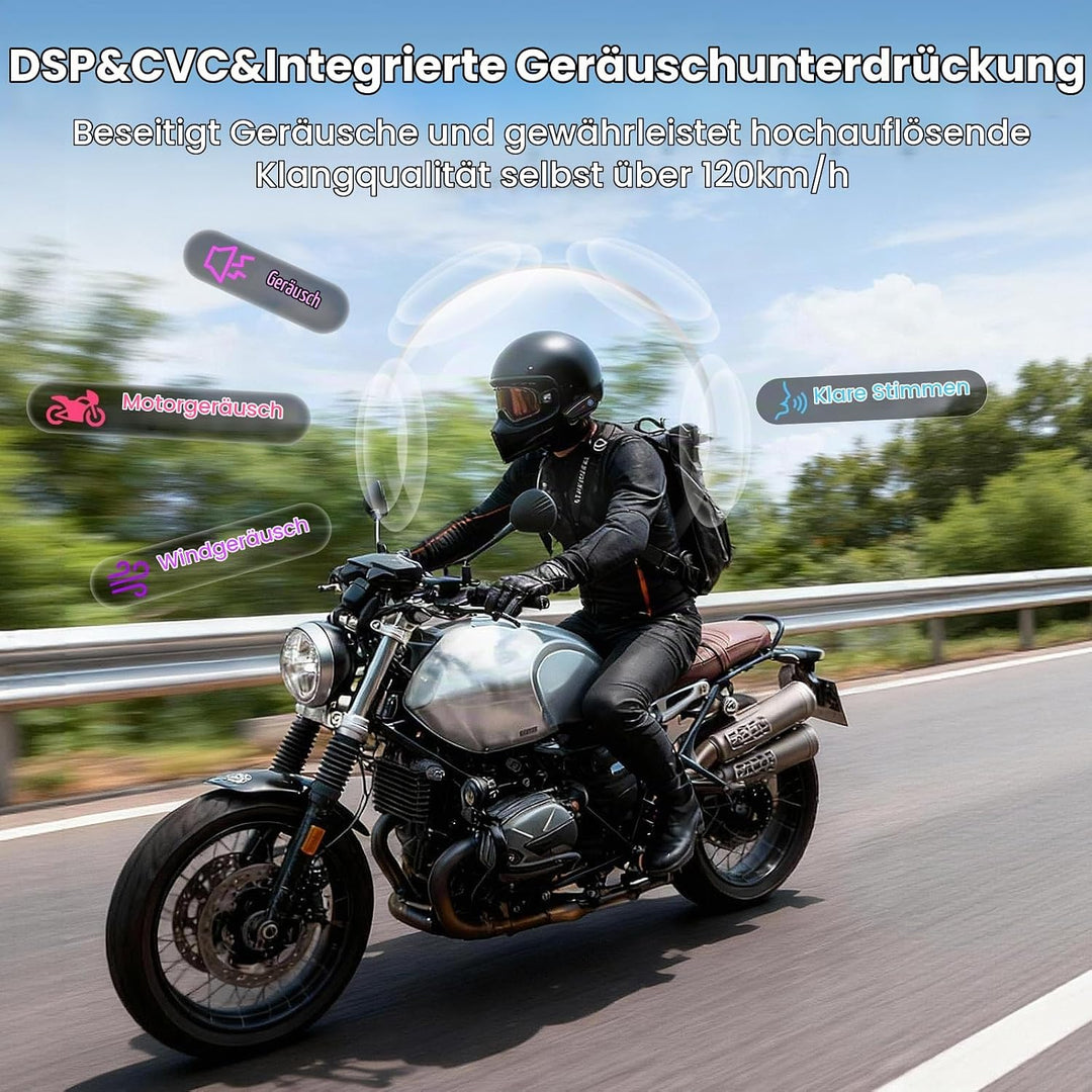 X1 Motorrad Headset Bluetooth 5.3, 40mm Hi-Fi, 60h Akkulaufzeit | Helm Kopfhörer für Musik und Navi-