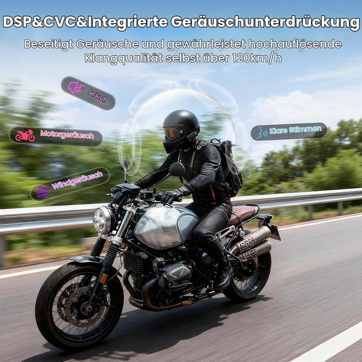 X1 Motorrad Headset Bluetooth 5.3, 40mm Hi-Fi, 60h Akkulaufzeit | Helm Kopfhörer für Musik und Navi-