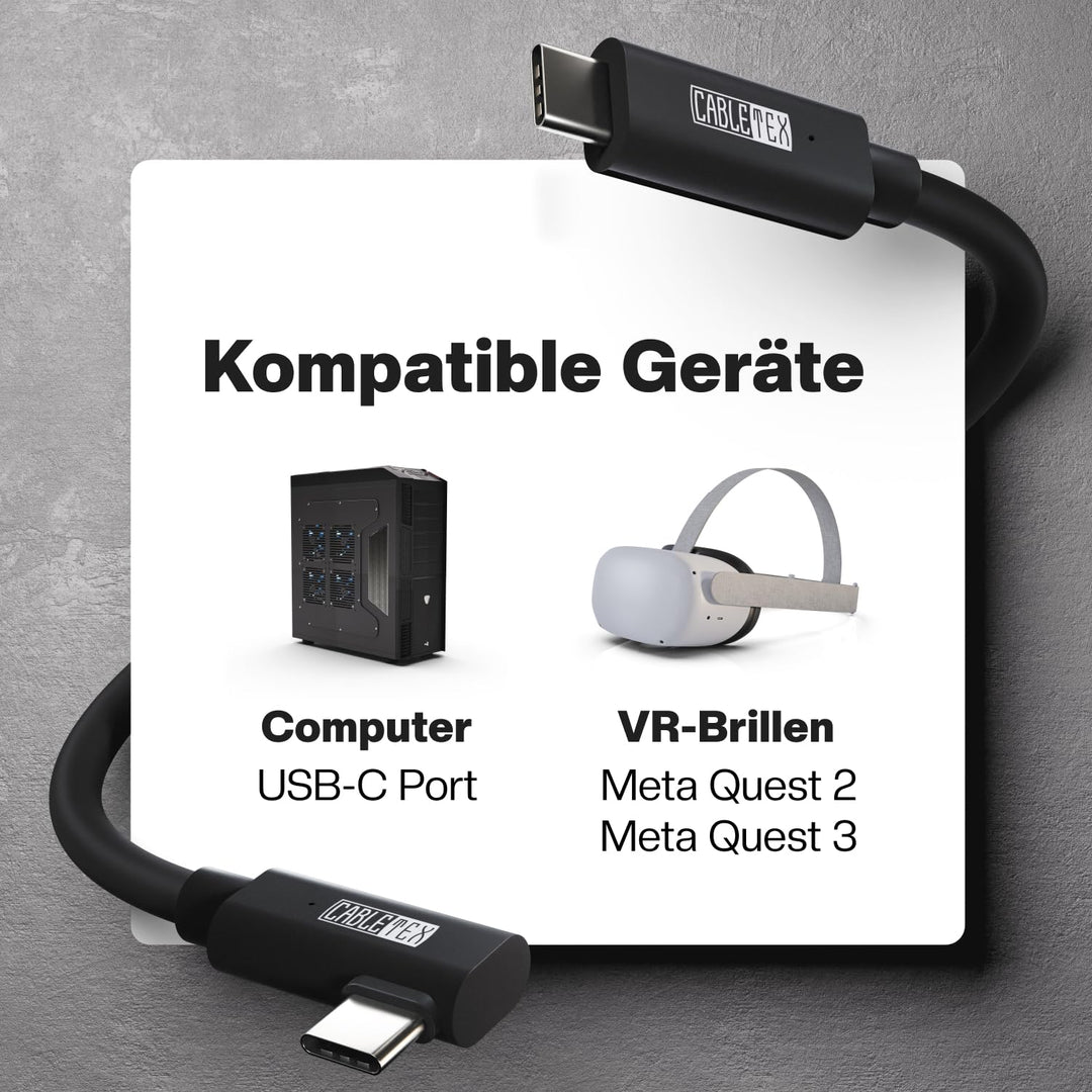 CABLETEX 5m Link Kabel für Meta Quest 3, Oculus Quest 2, PICO 4, PSVR2, Steam VR – USB 3.2 USB C Kab