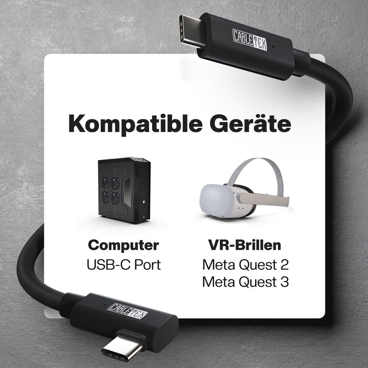 CABLETEX 5m Link Kabel für Meta Quest 3, Oculus Quest 2, PICO 4, PSVR2, Steam VR – USB 3.2 USB C Kab