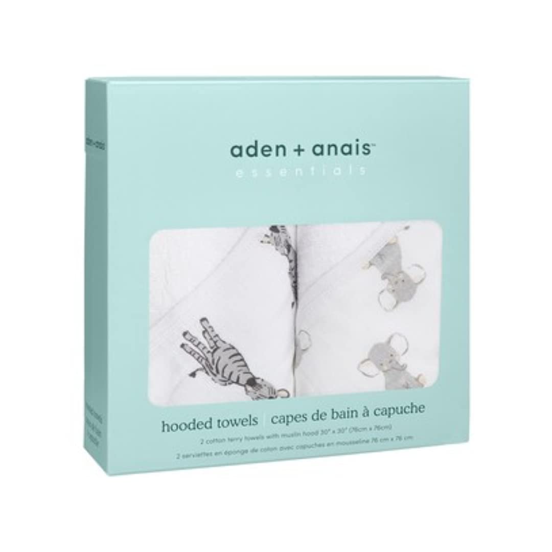 aden + anais Safari Kapuzenhandtuch - Packung von 2 | 100% Baumwolle Terry Handtuch mit Musselinhaub