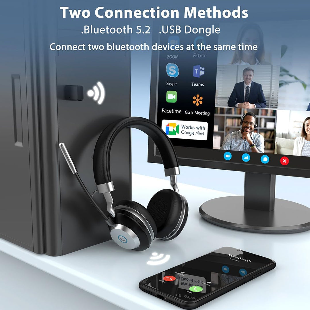 Wantek Kabelloses Headset, Bluetooth Headset mit Mikrofon USB-Dongle, Kabelloses Headset mit Mikrofo