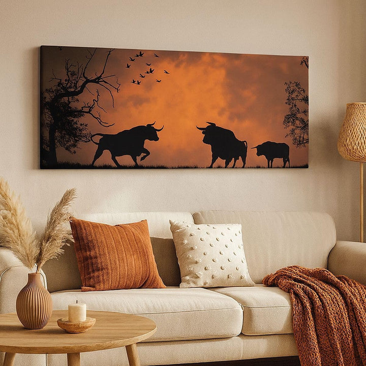 Panorama Bilder auf Leinwand 100x40cm Leinwandbild Tier wütend Stier Gross Wanddeko Bild Schlafzimme