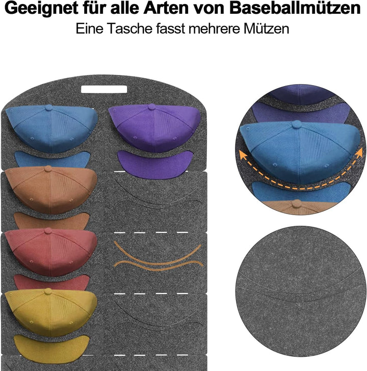 ENLACE Baseball Kappen Halterung, Doppelte Reihe Faltbar Cap Halterung Wand mit 14 Taschen, Baseball