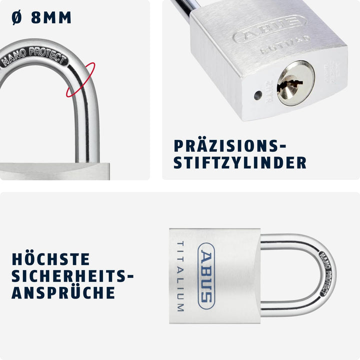 ABUS Titalium Vorhängeschloss 80TI/45 gl.-8012 - gleichschliessend - Kellerschloss mit leichtem, mas