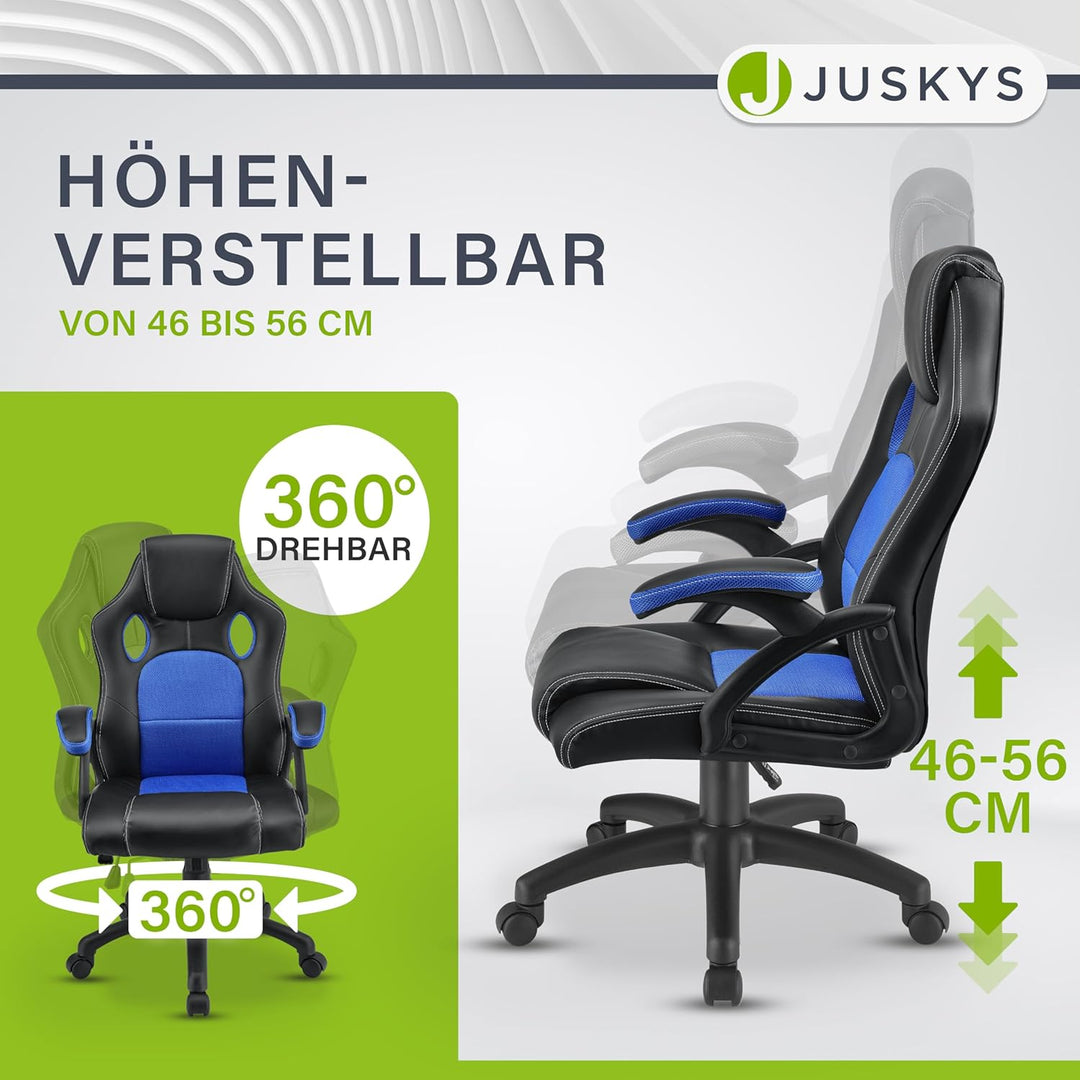 Juskys Racing Schreibtischstuhl Montreal ergonomisch höhenverstellbar & gepolstert 120 kg belastbar