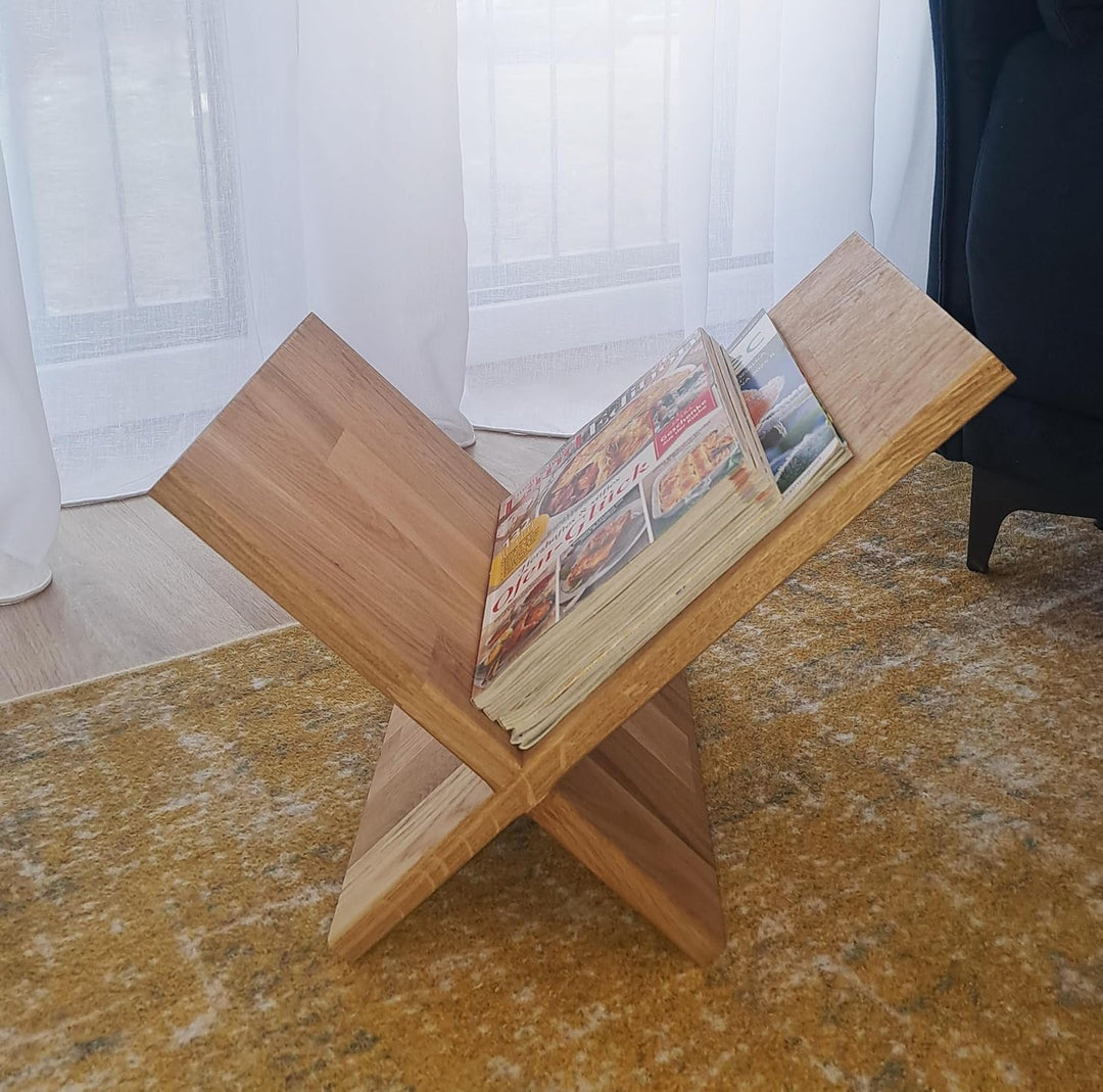 Zeitungsständer Eiche Massivholz X-Form Zeitungsablage Magazinständer