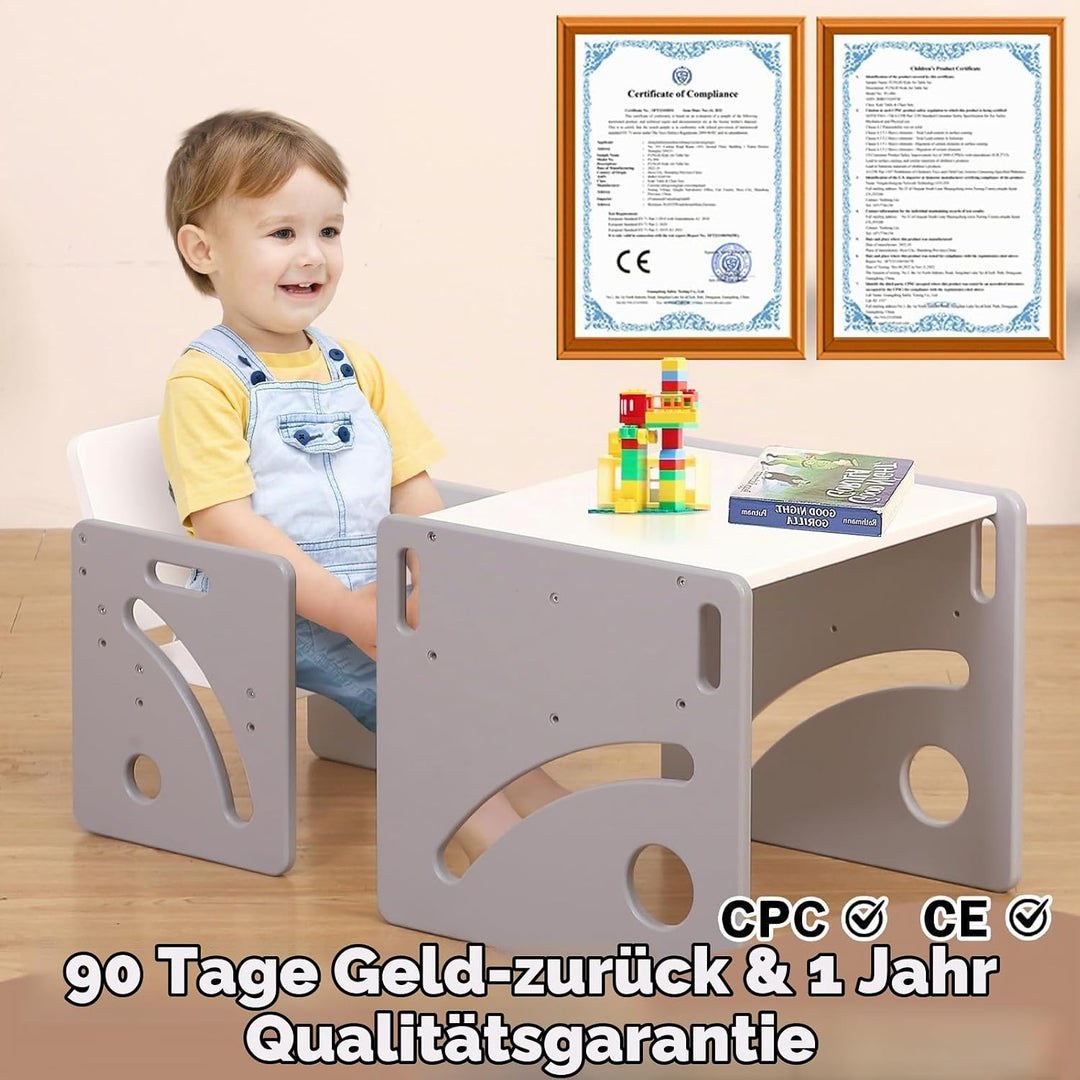FUNLIO Montessori Beikosttisch und Stuhl-Set für Kleinkinder 1-3 Jahre, höhenverstellbar, Kinder-Tis