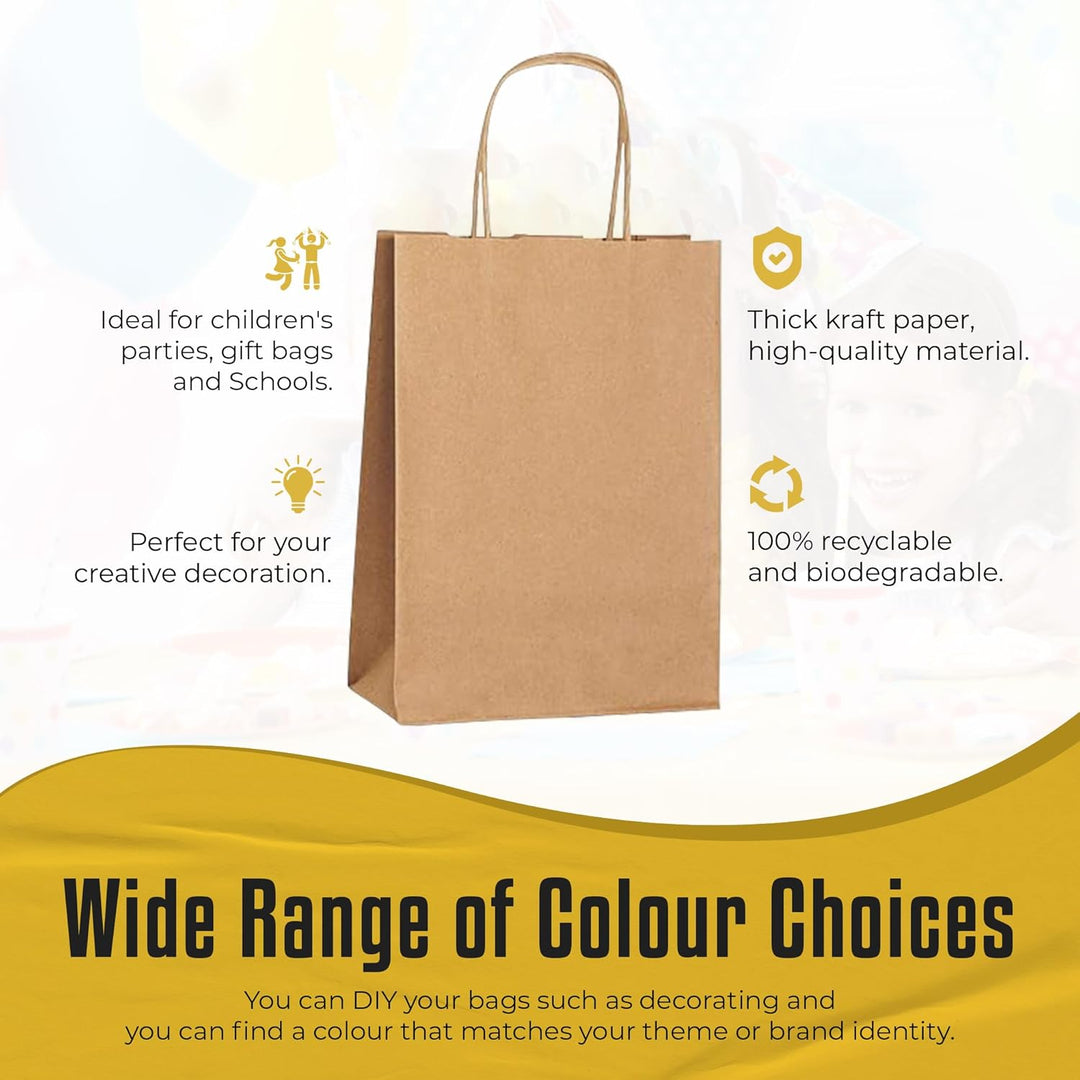 Thepaperbagstore 30 Papiertüten für Partys und Geschenke mit Griffen - Braun - 180x220x80mm