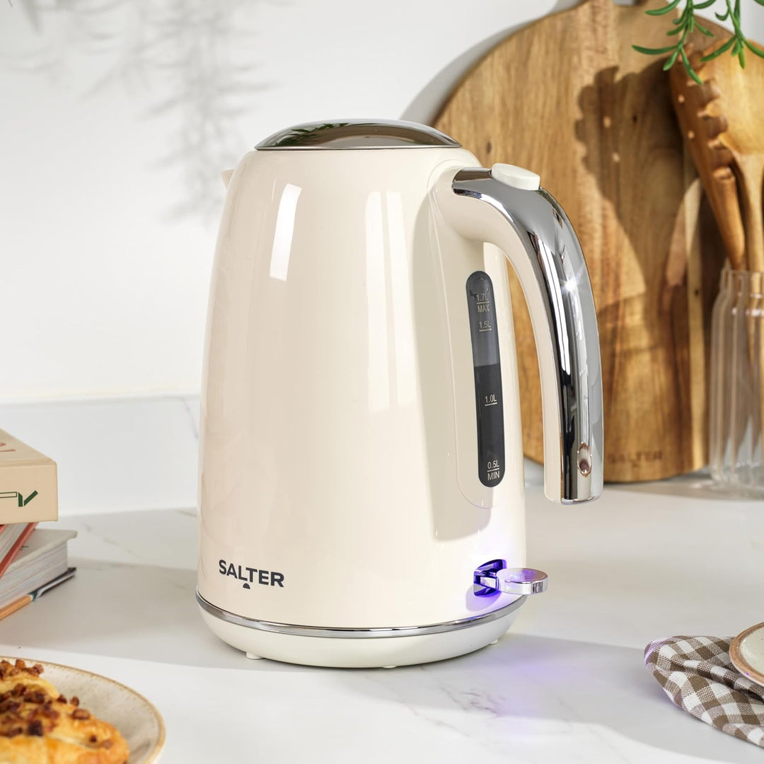 Salter Retro Cream 1,7L Wasserkocher - 2.2 Kw Kannen-Wasserkocher, 360° Sockel, Abnehmbarer Kalkfilt