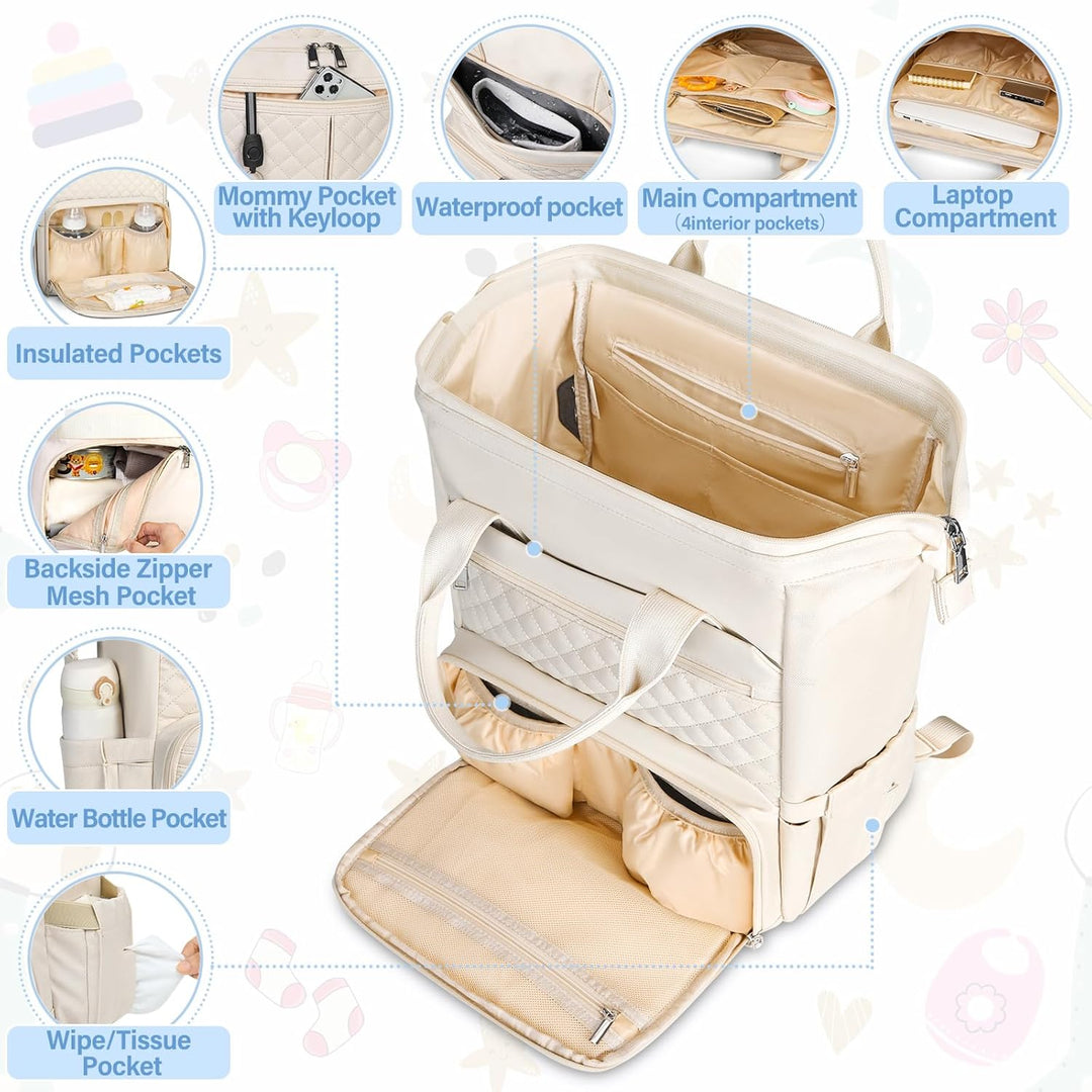 RAINSMORE Baby Wickelrucksack Gross mit Mobiler Wickelauflage Multifunktions Wickeltasche Kinderwage