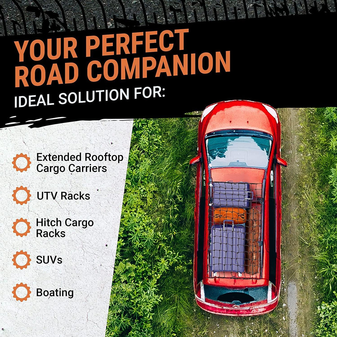 Grit Performance Gepäcknetz Auto & Anhängernetz - Dehnbar bis 180x240 cm - Für Dachgepäckträger, Kof