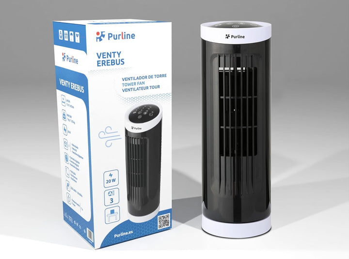 PUR LINE | Kompakter 20-W-Desktop-Turmventilator mit Touchpanel – 3 Geschwindigkeiten, automatische