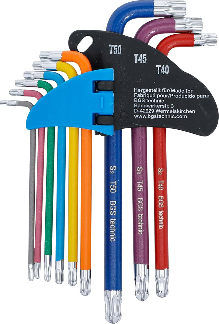 BGS 74467 | Winkelschlüssel-Satz | Multicolour | T-Profil (für Torx) mit Kugelkopf T10 - T50 | 9-tlg