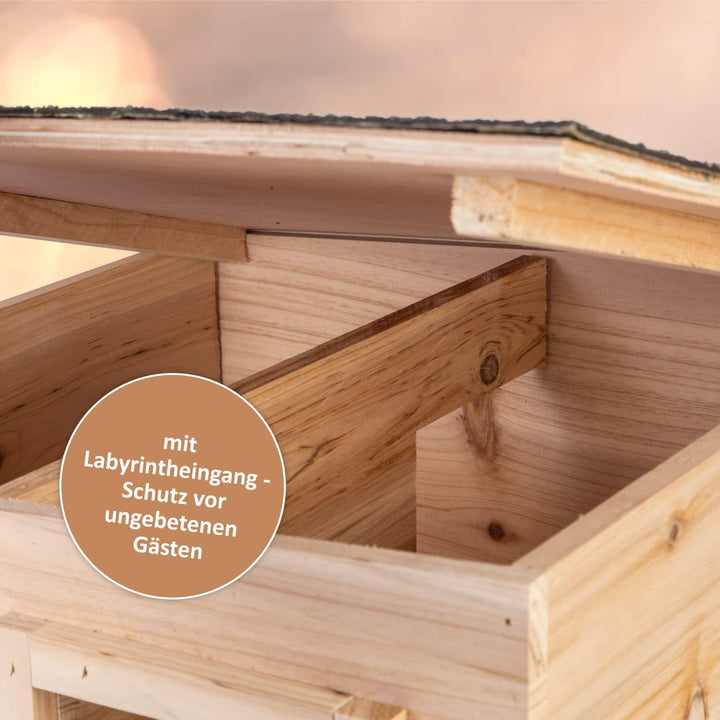 Igelhaus mit Boden aus Holz 37 x 37 x 18 cm - Igelhotel mit Labyrintheingang – Igelfutter Haus Igelh