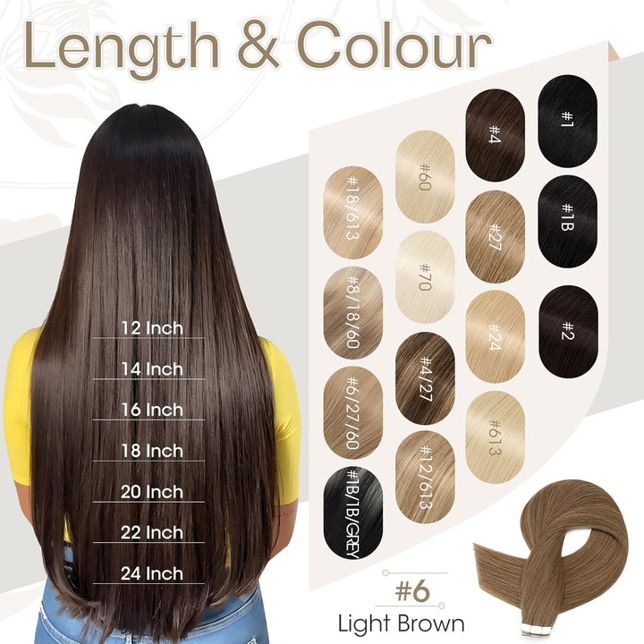 Elailite Tape Extensions Haarverlängerung - Invisible Tape Extensions Echthaar - Remy Real Human Hai