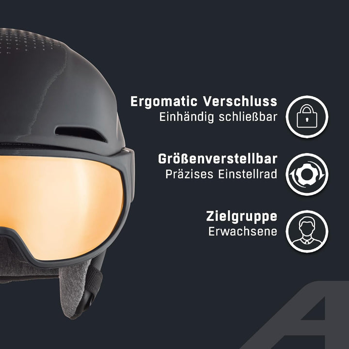 Alpina Unisex-Erwachsene Alto Q-LITE Skihelm, Black matt (Gold Mirror), 59-63