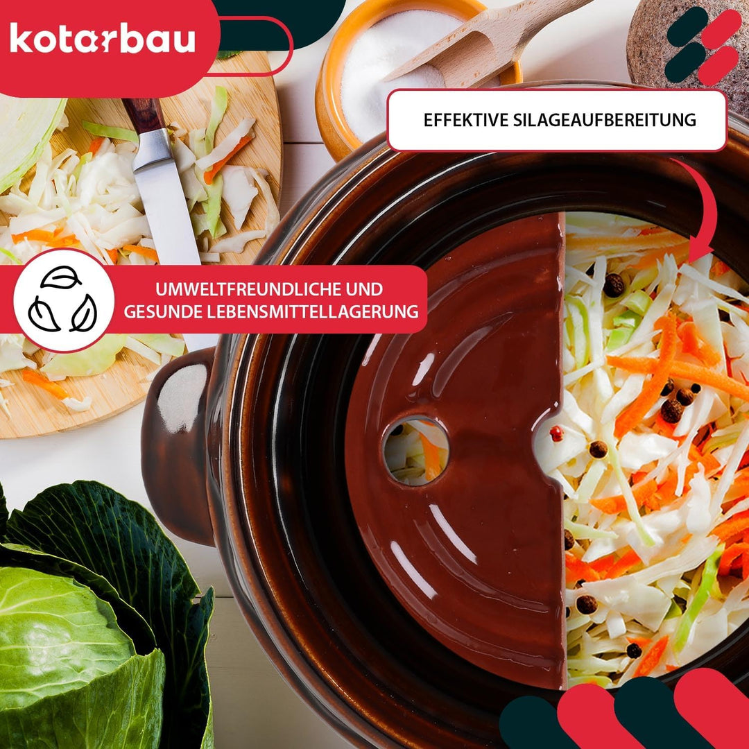 KOTARBAU® Gärtopf 16 L Steinguttopf mit Deckel und Beschwerungsstein Hermetisch Sauerkrauttopf Gurke