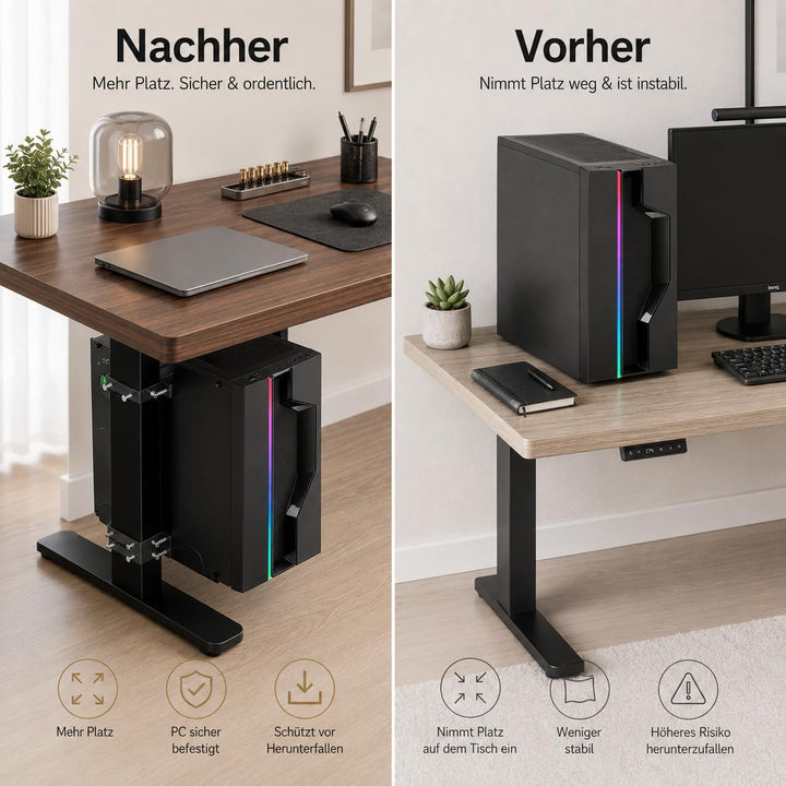 PC-Halterung Untertisch verstellbar ohne Bohren 20kg Kapazität | PC Halter für höhenverstellbare Sch