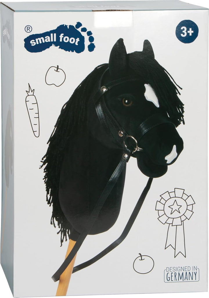 small Foot Hobby Horse schwarz „Eddie“, Steckenpferd mit abnehmbaren Holzstab und frisierbarer Mähne