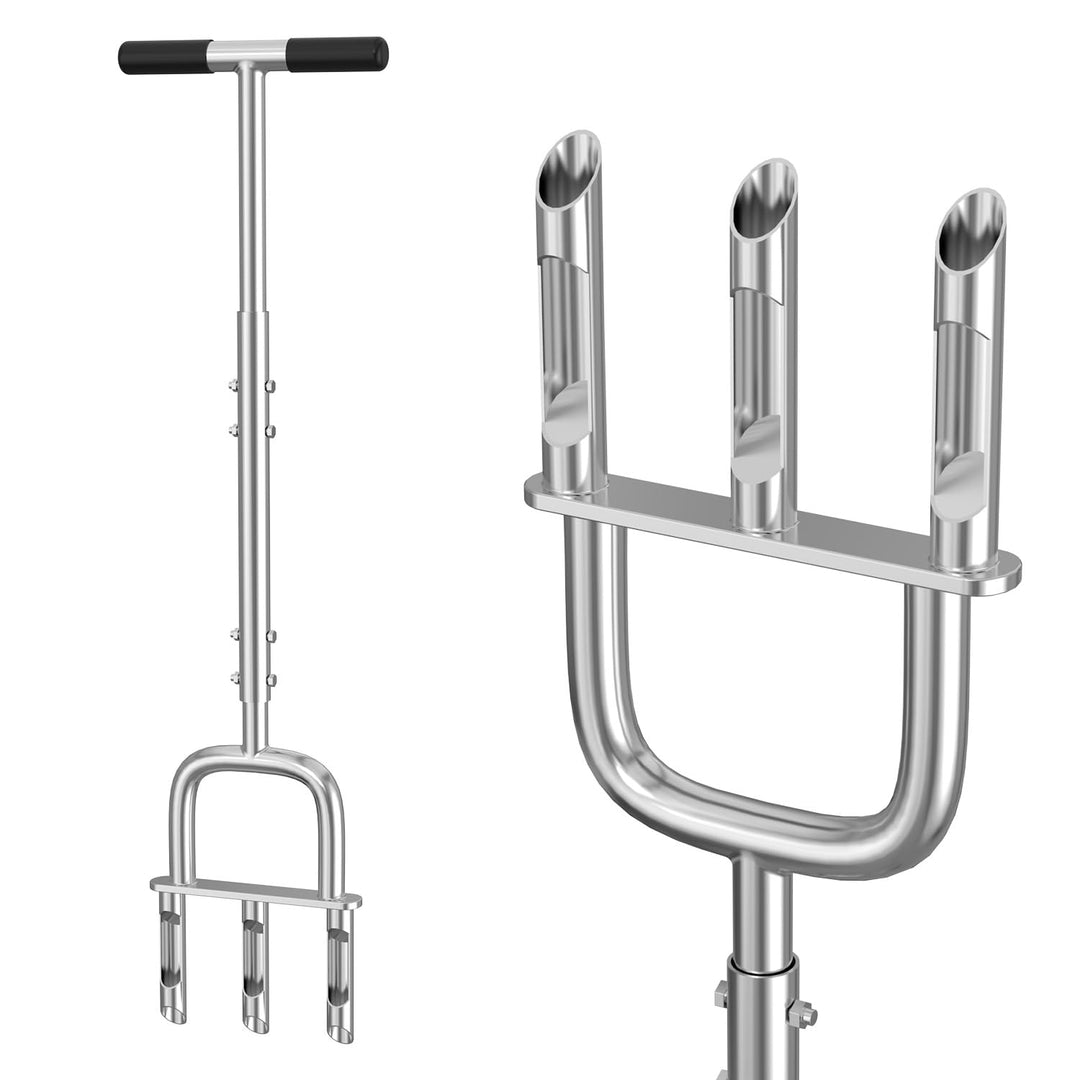Aerifizierer für Rasen, 2-in-1 Rasenspecht mit 3 Hohlspoo, Edelstahl T-Griff-Rasenlüfter für verdich