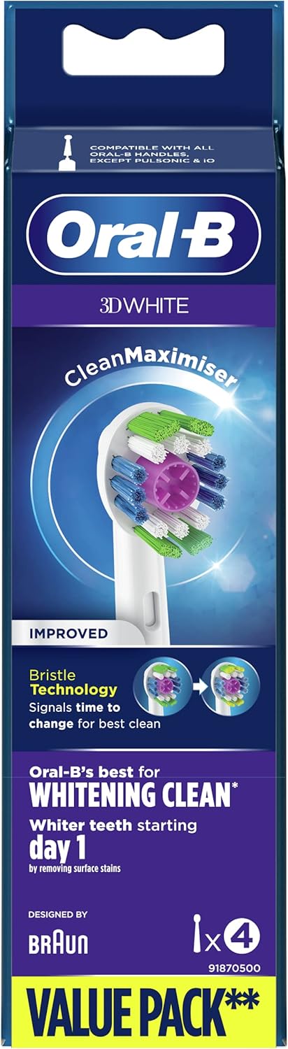 Oral-B White 3D Bürstenkopf, 4 Stück, Original Reinigungs Bürstenkörper, Weiss Alte Version, Alte Ve