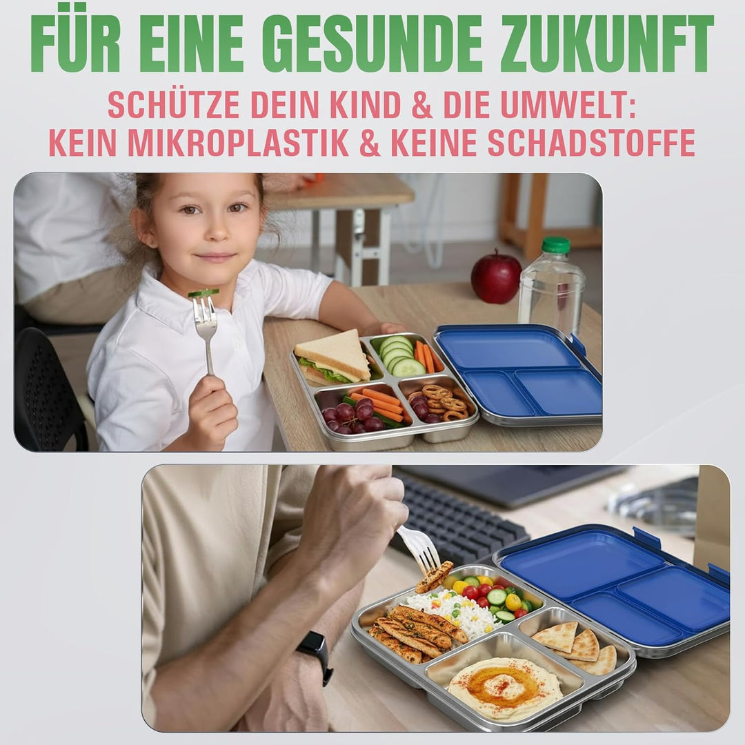 Premium Edelstahl Brotdose Kinder &amp; Erwachsene,Auslaufsichere Bento Box mit Fächern – Robuste Lunchb