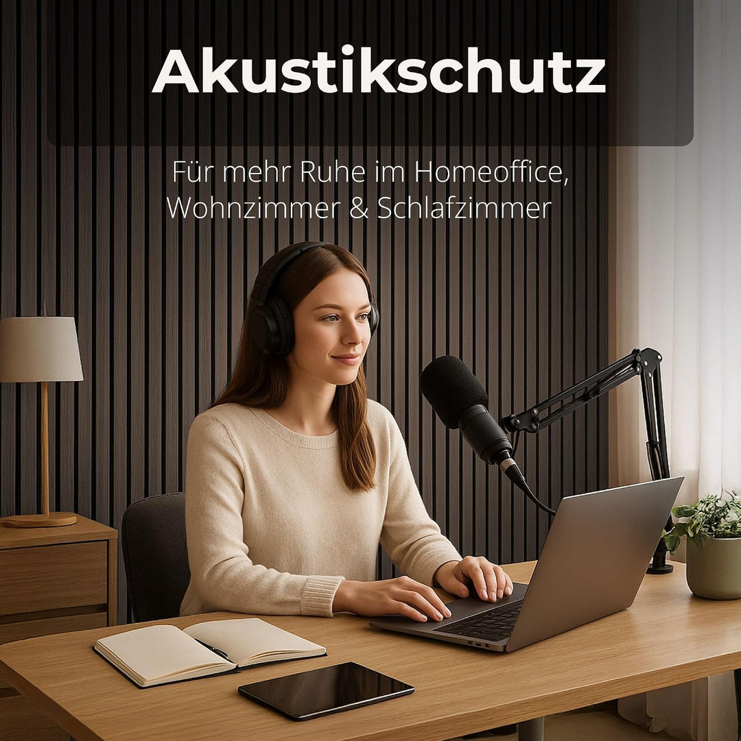 2x Akustikpaneele mit Lamellen 240 x 60cm Walnuss Holz | Wandpaneele für Schallschutz in Büro- &amp; Woh