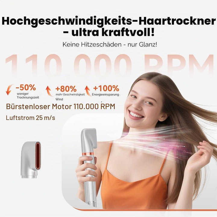 6 in 1 Hairstyler, 110000 U/MIN Haartrockner & Haarstyler Set mit Rundbürstenföhn, Warmluftbürste, T