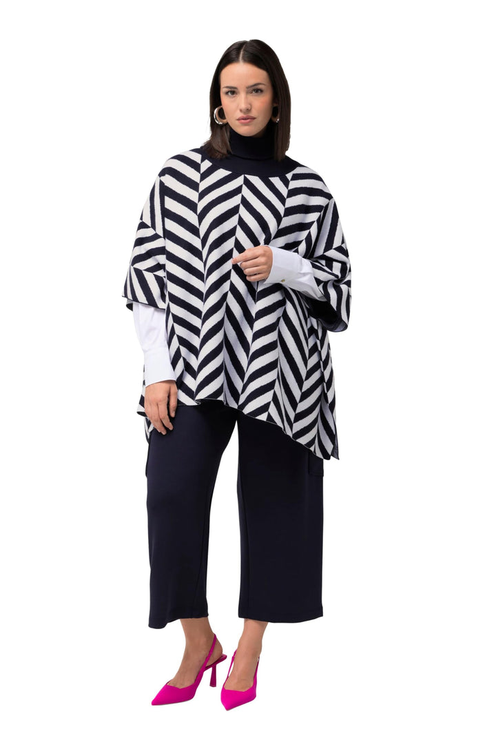 Ulla Popken Damen Strickcape mit Rollkragen, Jacquard Pullover, 42-48