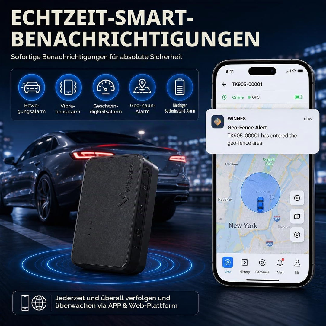 TKMARS Auto Mini GPS Tracker mit SIM, Echtzeit Ortung per APP, Magnetisch, 1500mAh Akku, GPS Sender