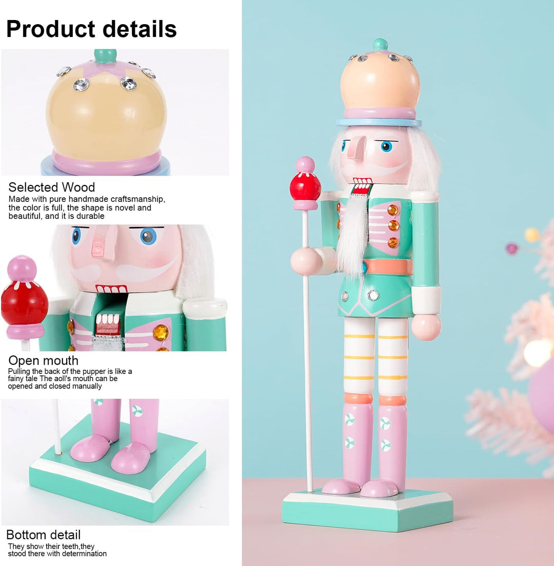 VorFor 2-Piece Set Nussknacker Figur,25CM Nussknacker Weihnachten Decoration,Solid Wood Crafts Deko