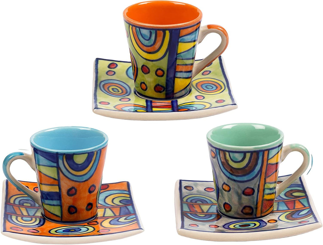 Gall&amp;Zick Espressotassen mit Untertasse, Kaffeetassen Set Modern, Kaffeebecher Keramik Handbemalt, E