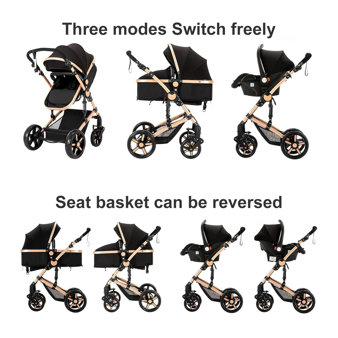 NADDLILY Kinderwagen 3 in 1, Buggy mit Umkehrbarem Zwei-Wege-Schub, Kinderwagen mit Faltbarem Tragba