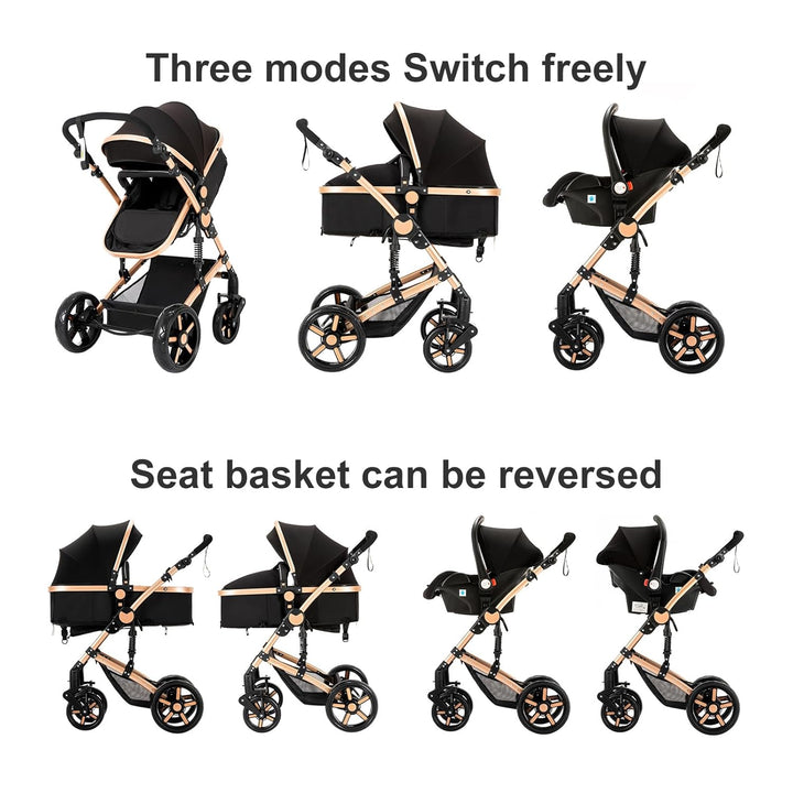NADDLILY Kinderwagen 3 in 1, Buggy mit Umkehrbarem Zwei-Wege-Schub, Kinderwagen mit Faltbarem Tragba