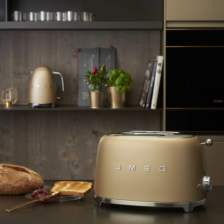 SMEG, 2x2 TSF01CHMEU -Toaster, 2 Fächer für 2 Scheiben, 6 Vergoldungsniveaus, Heizfunktion, Abtauung