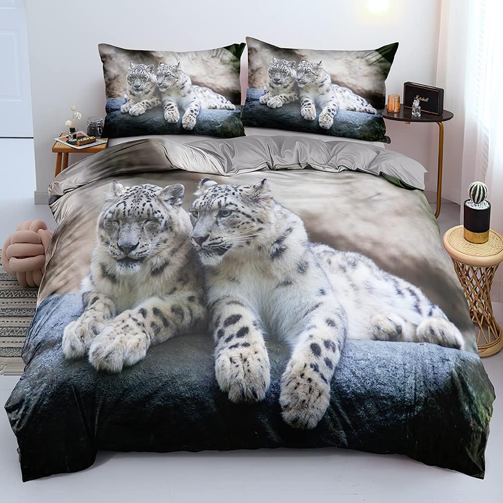 DXHOME Leopard Bettwäsche 220x240 3 teilig 3D Effekt Wildtier Berg Tiermotiv Bettzeug Weich Gemütlic