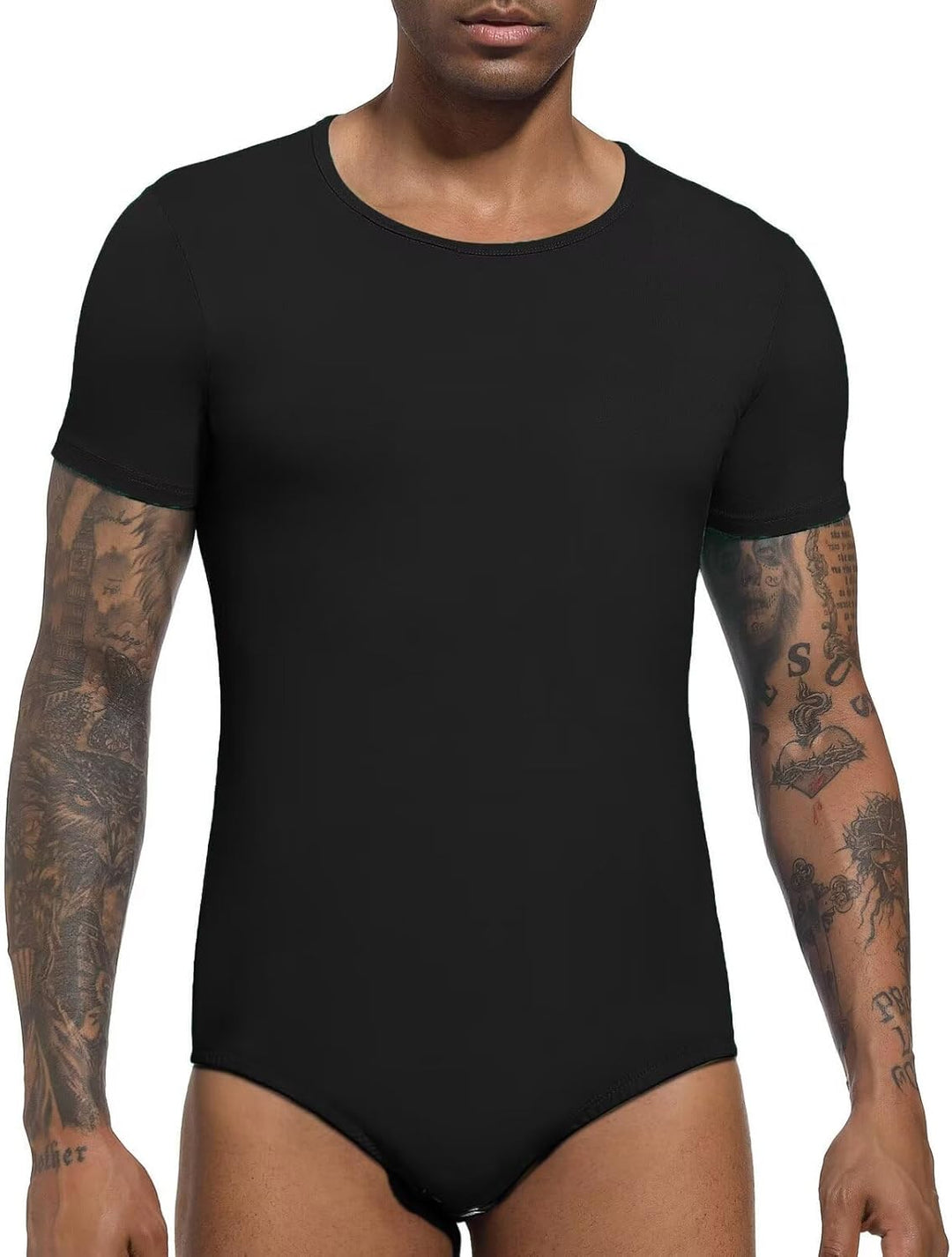 Landofgenie Männer Kurzarm Strampler Pyjama Bodysuit One Piece Strampler Schwarz XL, Schwarz XL