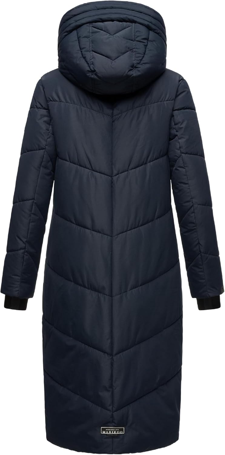 MARIKOO Damen Wintermantel warmer Steppmantel lang mit Kapuze und abnehmbarem Kunstfellkragen Nadare