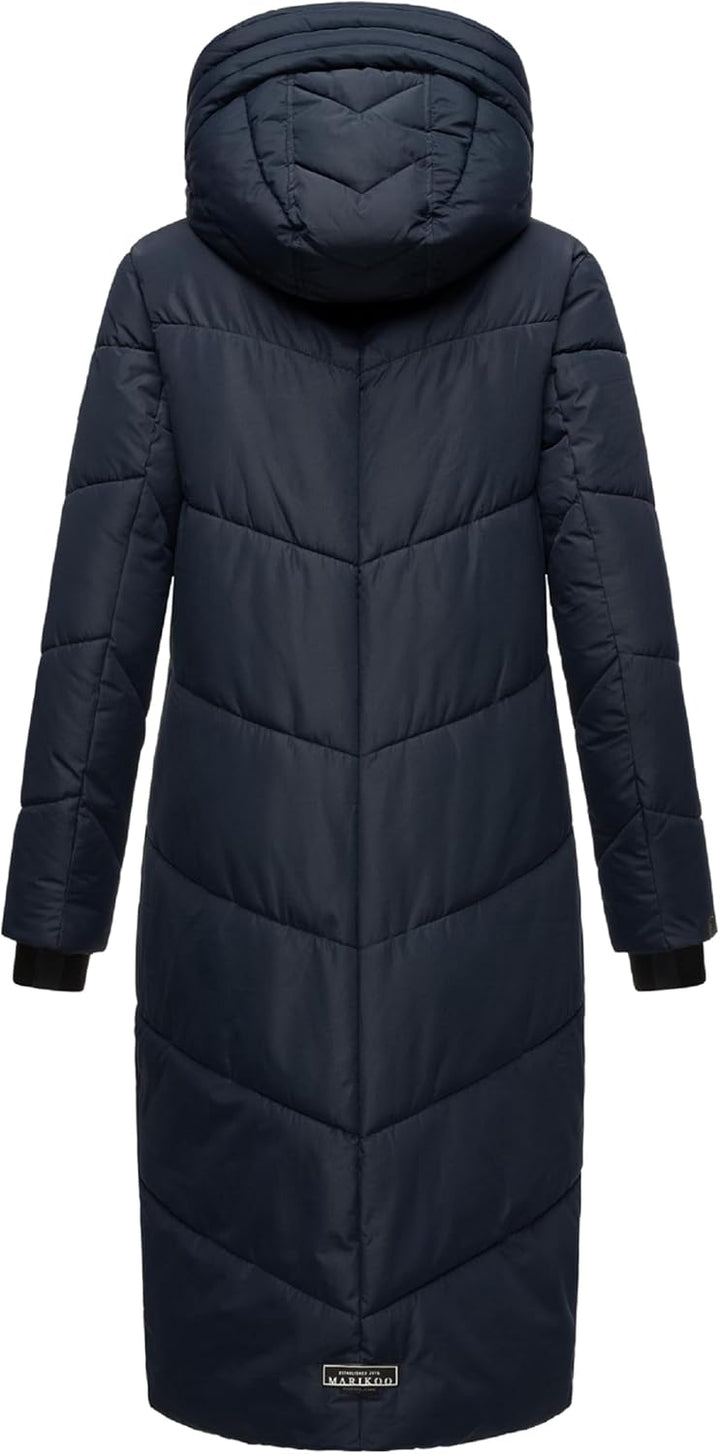 MARIKOO Damen Wintermantel warmer Steppmantel lang mit Kapuze und abnehmbarem Kunstfellkragen Nadare