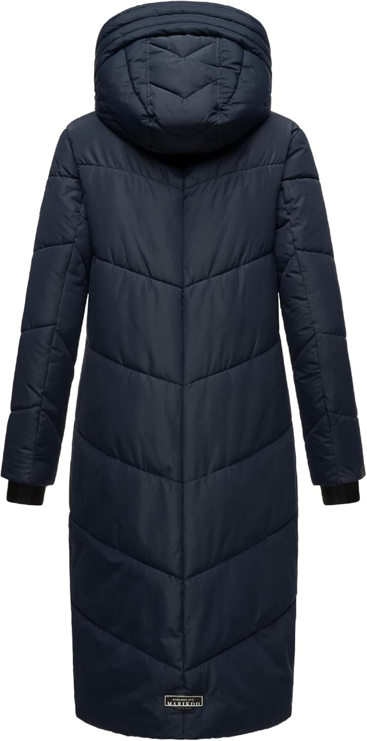 MARIKOO Damen Wintermantel warmer Steppmantel lang mit Kapuze und abnehmbarem Kunstfellkragen Nadare