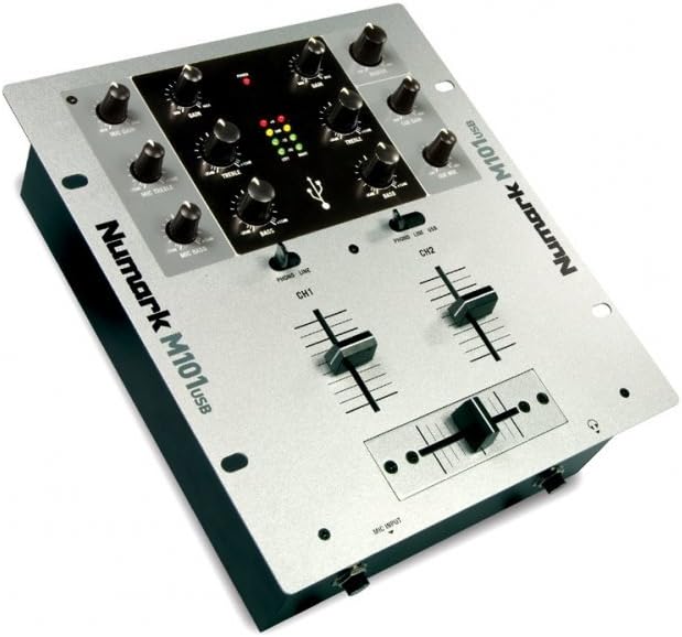 Numark M101USB - 2-Kanal DJ-Mixer, Rack-montierbar mit 2-Band EQ, integriertem Audio Interface, Mikr