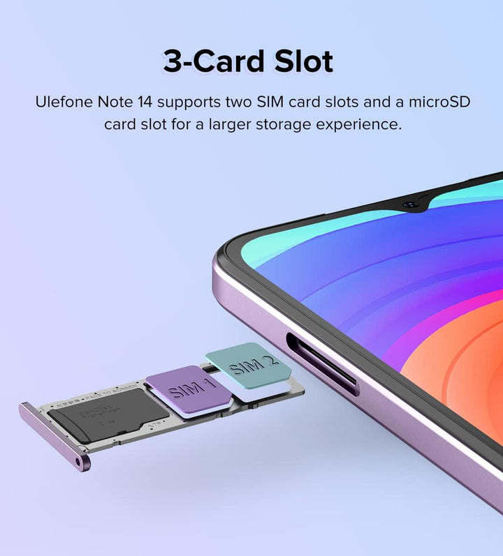 Ulefone Android 12 4G Smartphone ohne Vertrag Note 14(64GB), 3-Karten-Steckplatz, Quad Core 4GB+64GB