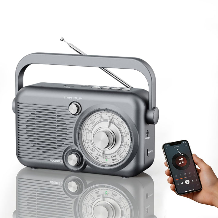 Tragbares Radio mit Bluetooth, AM,FM Kofferradio, Strom & Batteriebetrieb, Eingebautem Lautsprecher